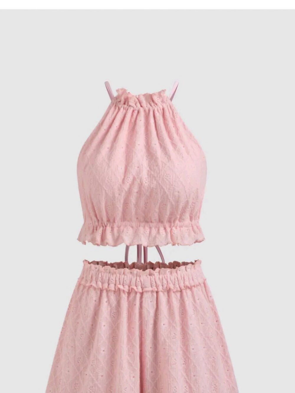 Cider Halter Solid Knotted Crop Top & Low Rise Lettuce Trim Solid Short Set - Picture 6 of 9